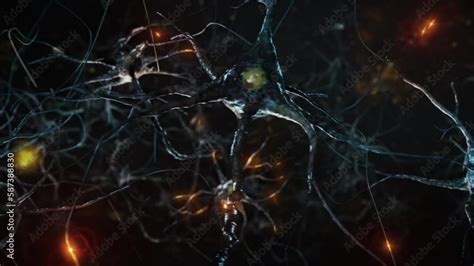 3D Animation of Neurons Firing Electrical Impulses. Nerve Cell Activity ...