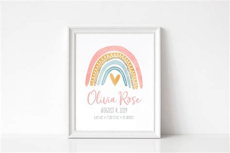 Rainbow Birth Printable Nursery Print Personalized Birth Stat | Etsy