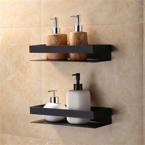 Matt Black Stainless Steel Bathroom Shelf Shower Rack Wall Mounted ...