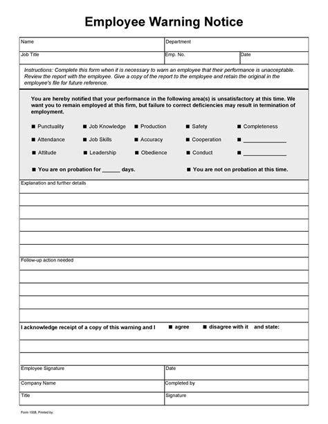 Employee Warning Notice Printable Pdf Printable Employee Write Up Form ...