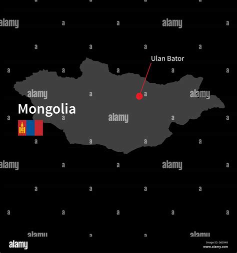 Detailed map of Mongolia and capital city Ulan Bator with flag on black background Stock Vector ...