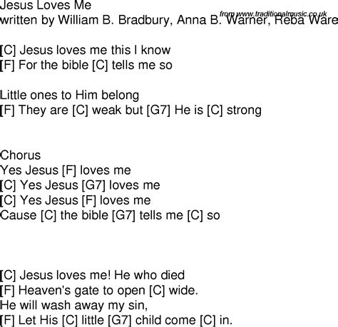 Old time song lyrics with guitar chords for Jesus Loves Me C