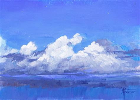 Original Night Sky Small Acrylic Painting, Skyscape Cloudscape Painting ...