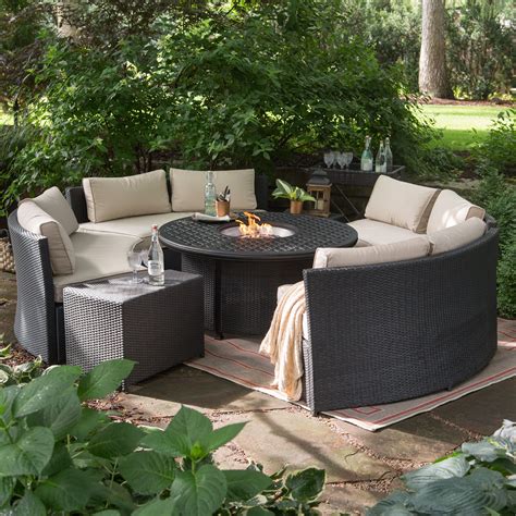 Wicker Patio Set With Fire Pit Noble House St. Lucia Brown 7-piece ...