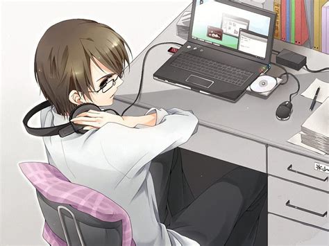 1920x1080px, 1080P free download | Laptop, art, male, lovely, glasses, headphones, anime boy ...