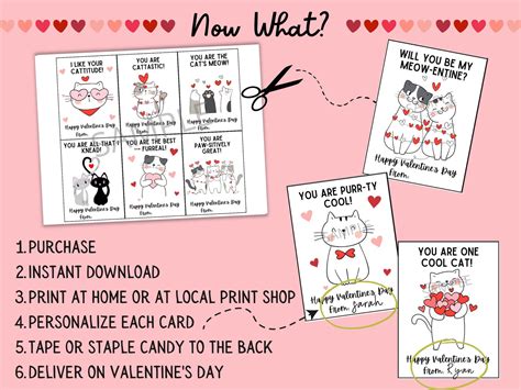 Cute Cat Valentines Day Cards Printable Cat Valentines for Kids Kitty Valentines Classroom ...