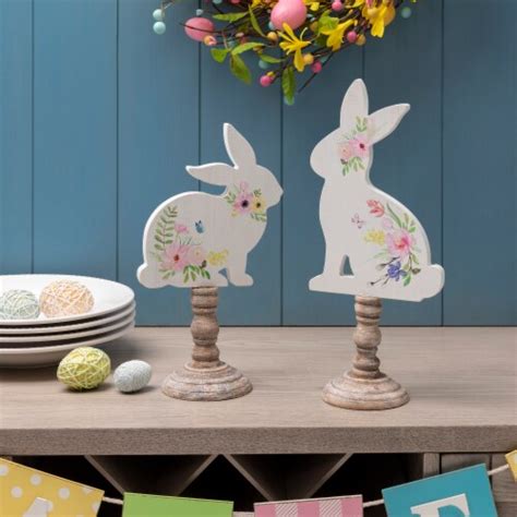 Glitzhome Easter Wooden Bunny with Candle Holder Pedestal Table Decor, 2 pc - Kroger