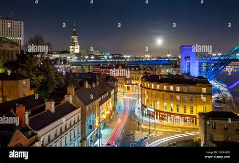 Rooftop Aerial View of Vibrant British City Skyline under Night Sky ...