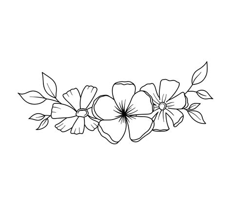 Flower border with flowers and leaves in outline style. Vector line ...