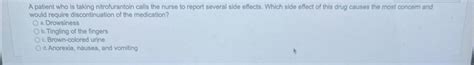 Solved A patient who is taking nitrofurantoin calls the | Chegg.com