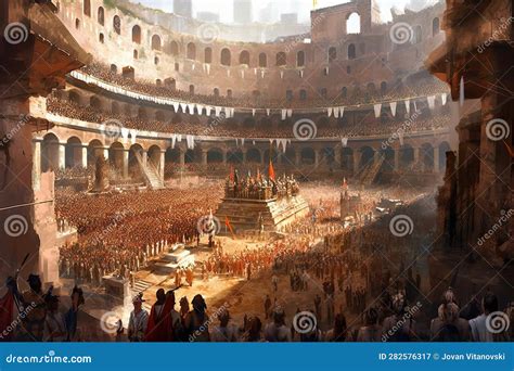 Watching a Chariot Race and Gladiator Fight in The_Colosseum Generative AI Stock Illustration ...