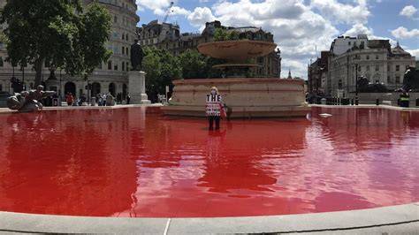 Trafalgar Square fountains: Two arrested over red dye protest - BBC News