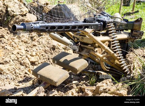 World war two re-enactment, German MG42 machine gun in position in Stock Photo: 87075341 - Alamy