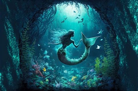 Premium Photo | Underwater fantasy world beautiful mermaid with tail in ocean