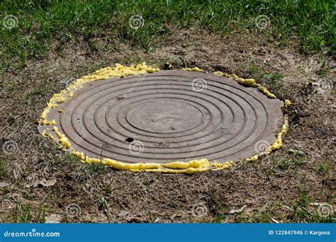 Manhole Sealed with Spray Foam for Safety Reasons Stock Photo - Image ...