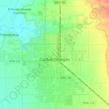 Ciudad Obregón topographic map, elevation, relief