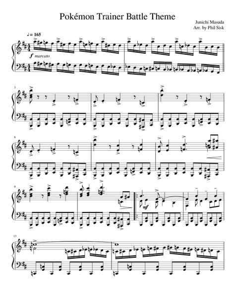 Pokémon Battle Theme sheet music for Piano download free in PDF or MIDI