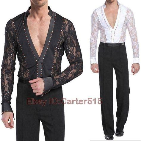 Men Dancewear Ballroom Latin Dance Costume Rumba Cha-Cha Hollow Shirt Outwear sz | eBay | Dance ...