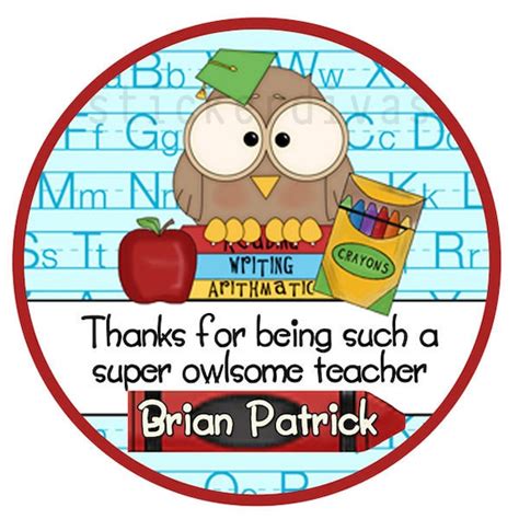 Personalized Teacher Thank You Stickers with School Supplies