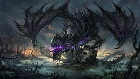 Free download | HD wallpaper: black dragon painting, black and purple ...