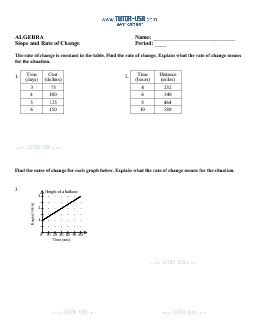 Worksheet: Rate of Change - Slope - Using Tables and Graphs | Algebra Printable