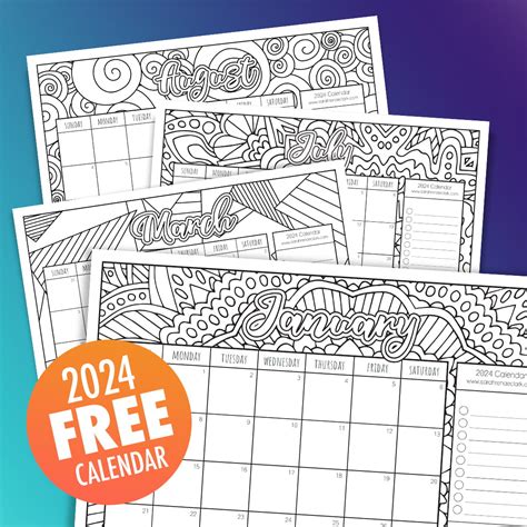 Free Colorable Printable 2024 Monthly Calendar - Caryl Crystie