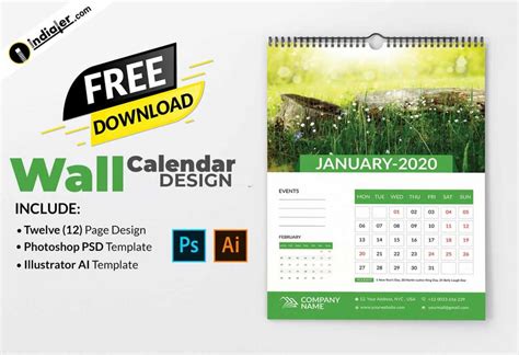 Free Download Wall Calendar Design Template - Indiater