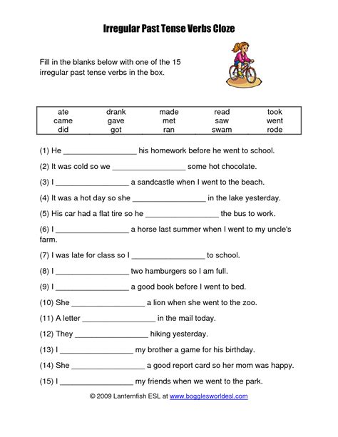 past simple regular and irregular verbs interactive - using irregular verbs worksheet have fun ...