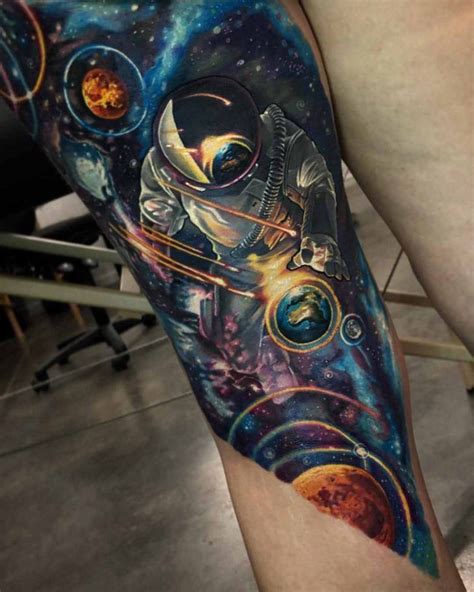 Space Tattoo on Leg - Best Tattoo Ideas Gallery | Astronaut tattoo, Space tattoo, Galaxy tattoo