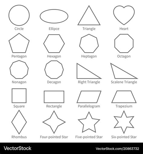 Basic geometric outline flat shapes educational Vector Image