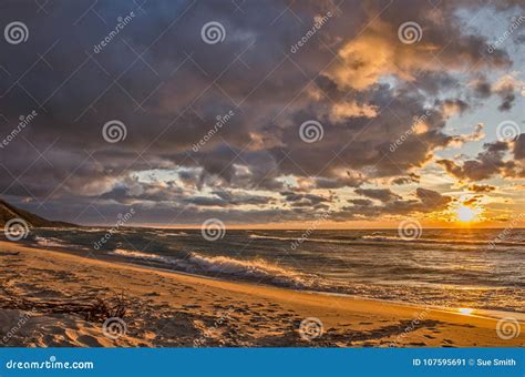 Beach Sunset on Lake Michigan Stock Image - Image of beach, michigan ...