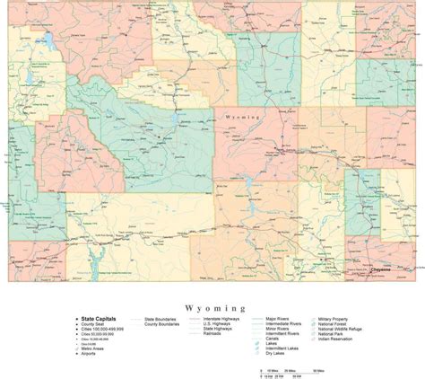 State Map of Wyoming in Adobe Illustrator vector format. Detailed ...