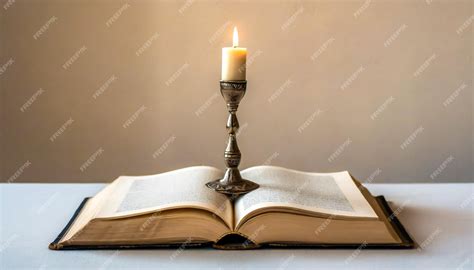 Premium AI Image | Candle light with over open bible book close up