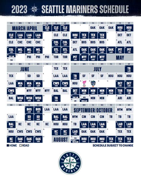 Mariners Printable Schedule