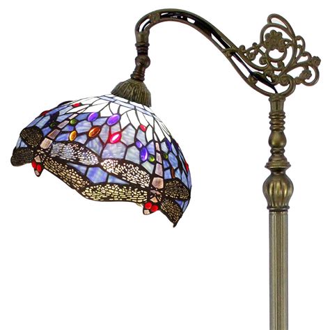 Buy WERFACTORY Tiffany Floor Lamp Blue Stained Glass Dragonfly Arched Lamp 12X18X64 Inches ...