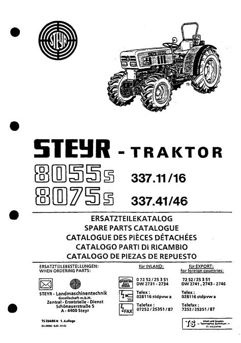 Steyr 8055 8075 Tractor Illustrated Parts List Manual Catalog