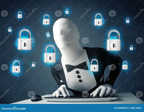 Hacker in Disguise with Virtual Lock Symbols and Icons Stock Photo - Image of icon, abstract ...