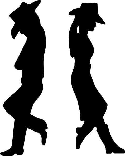 Male And Female Cowboys Leaning Silhouette - Openclipart