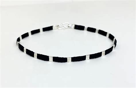 Black thread Thin nazariya pure silver bracelet