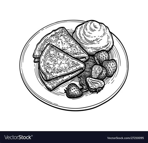 Ink sketch blini with sour cream Royalty Free Vector Image