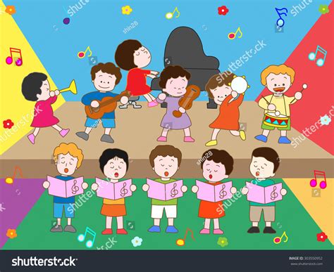 Children Who Enjoy By Music Concert Stock Vector (Royalty Free ...