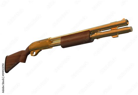 Gold shotgun rifle hunting carbine 3d render isolated on white background Stock Illustration ...