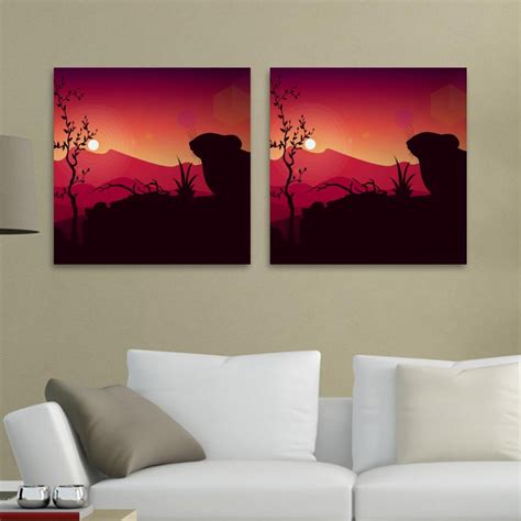 OWNTA Gerbil Silhouette Sunset Pattern 2PC Canvas Wall Art Paintings ...