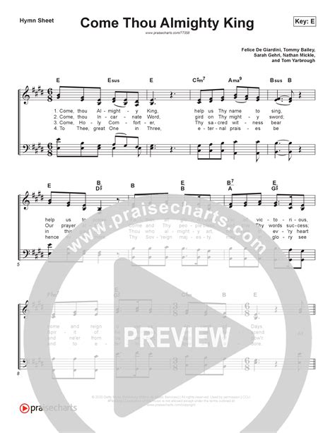 Come Thou Almighty King Hymn Sheet (Keith & Kristyn Getty) - PraiseCharts