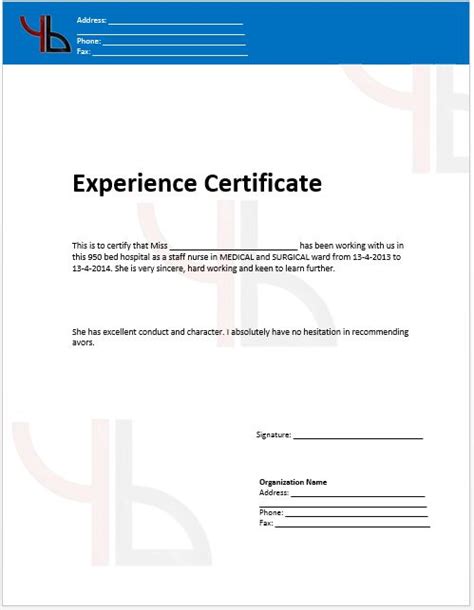 Work Experience Certificate Templates - (4 Free Templates) - Word ...