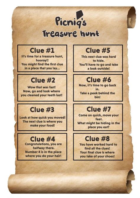 Treasure hunt clues printable - Picniq Blog