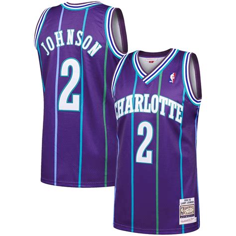 Men's Mitchell & Ness Larry Johnson Purple Charlotte Hornets 1994-95 Hardwood Classics Authentic ...