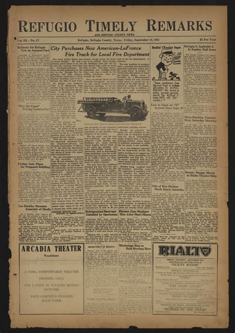 Refugio Timely Remarks and Refugio County News (Refugio, Tex.), Vol. 3, No. 47, Ed. 1 Friday ...