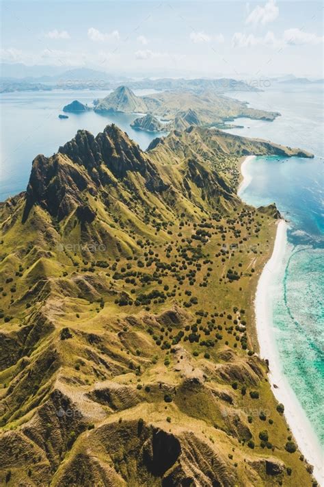 Aerial vertical view of Padar island in Komodo National Park, Indonesia ...