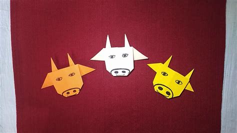 Easy Origami Cow Face - How to make an Origami Cow face - Paper Cow Face - - YouTube